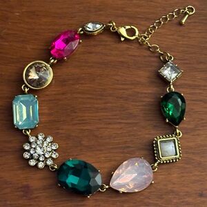 Multi-Color Crystal Statement Bracelet - Gold Tone
